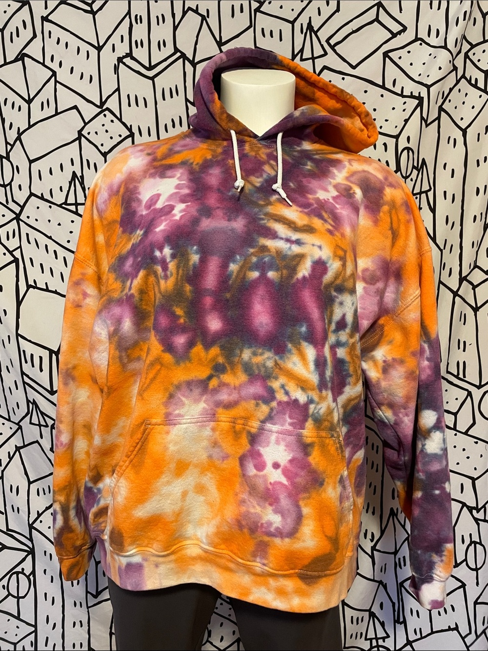 Men's Tie-Dye Crewneck Hoodie - Orange & Purple